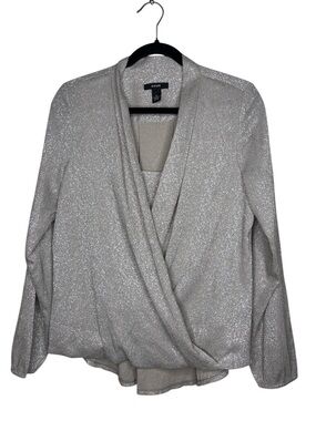 Alfani Metallic Silver Wrap Blouse